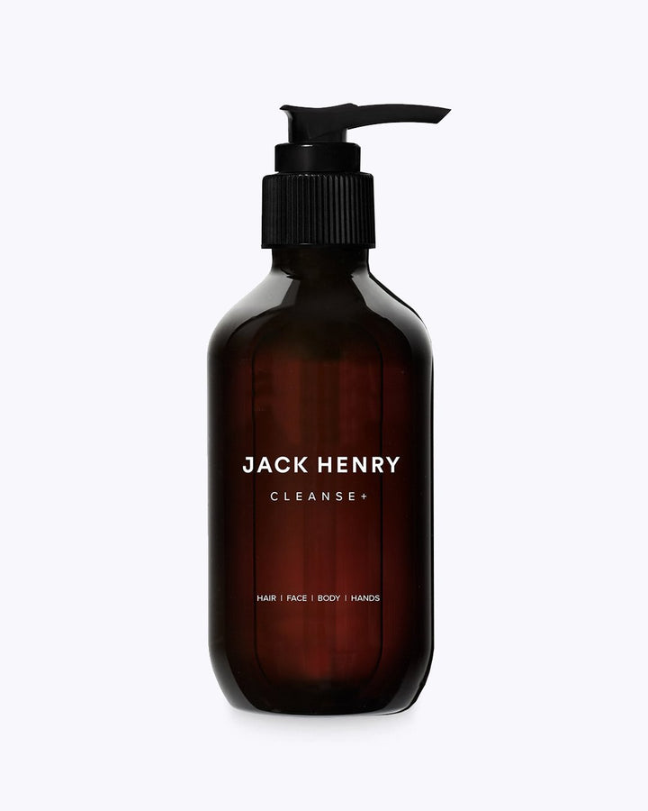 Jack Henry Cleanse+ amber glass bottle on white background